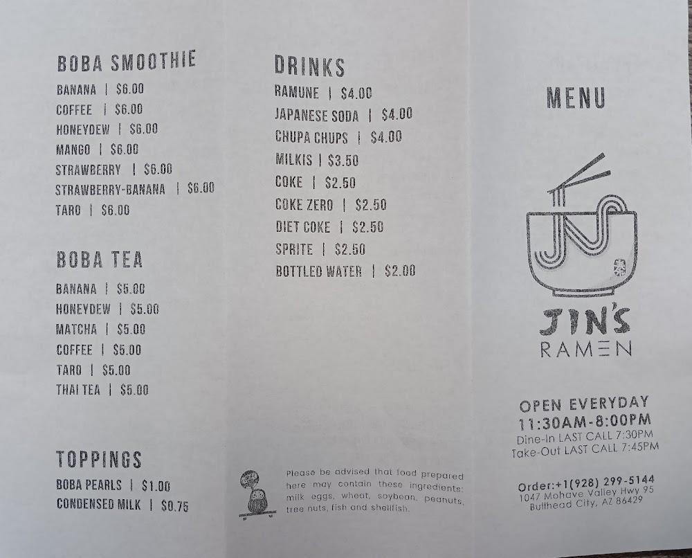 Jin’s Ramen Menu image 4